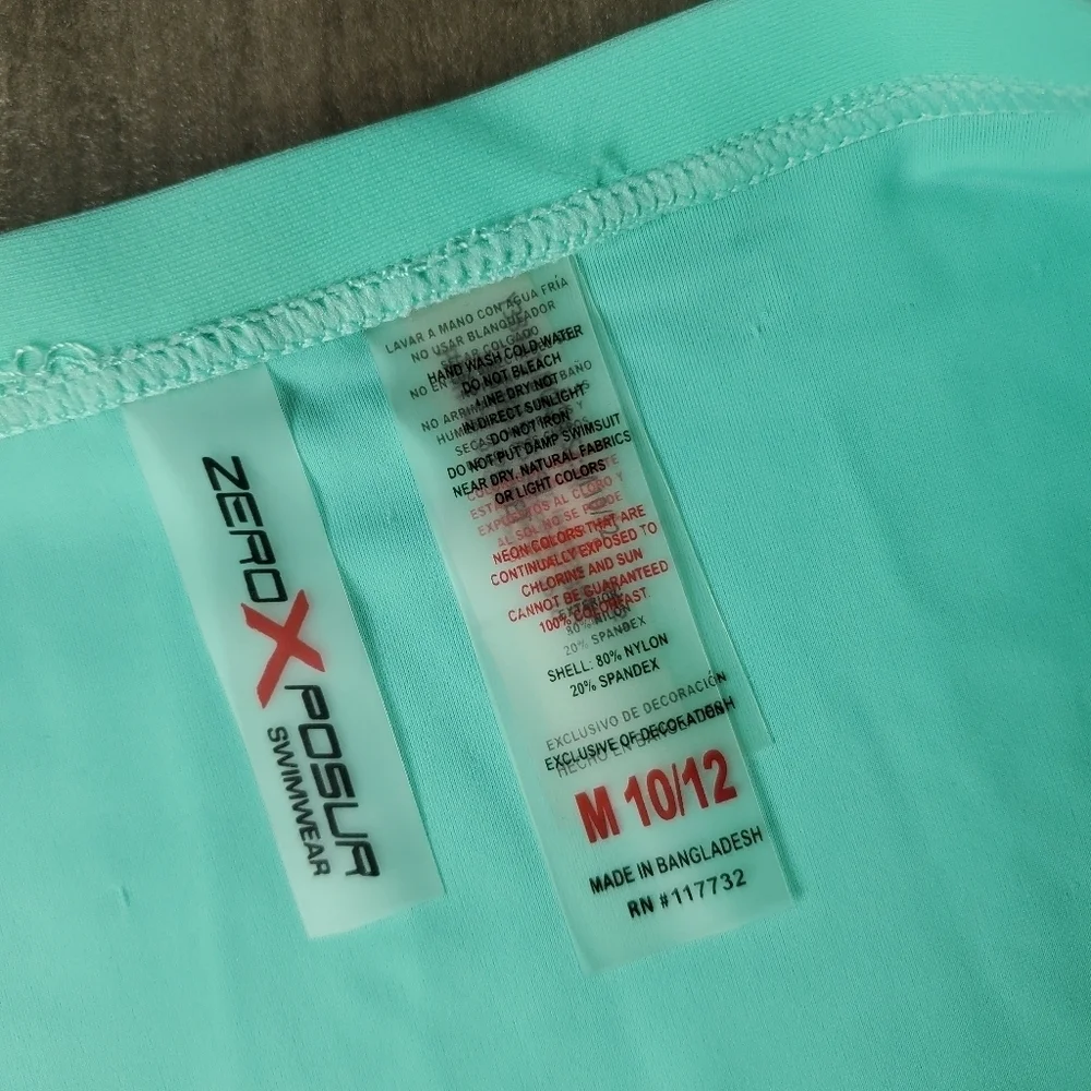 NWT ZEROXPOSUR Girl’s Turquoise Ruched Swim Skirt Coverup M 10 / 12